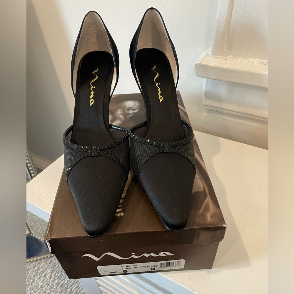 Womens Black Satin Dress Shoes